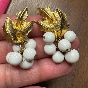 Alice Caviness Goldtone and White Leaf Cluster clip on Earrings
